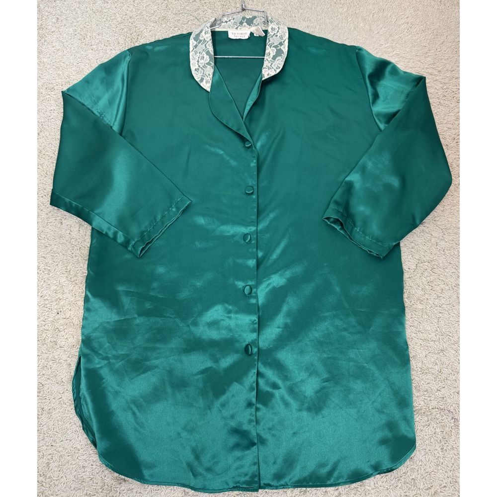VTG Gold‎ Label Victoria's Secret Nightgown Night Shirt Green M/L St. Patrick's